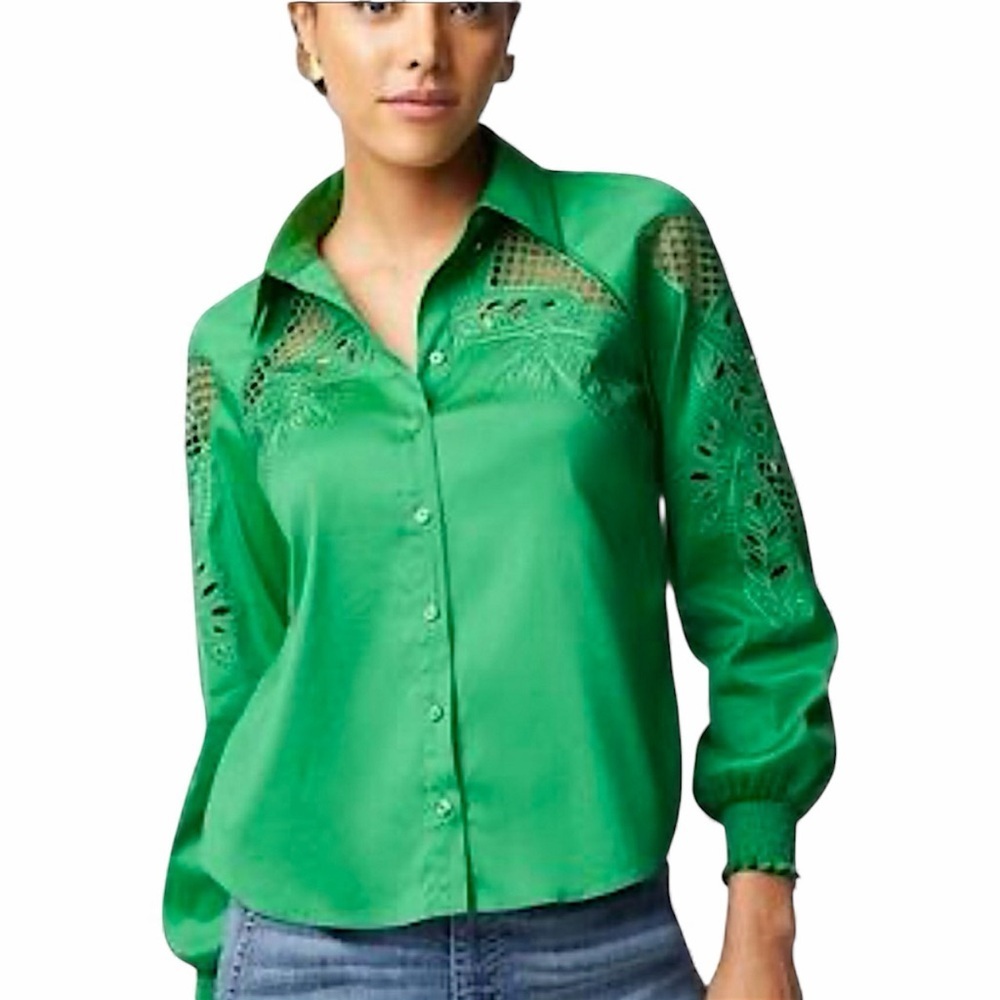 White House Black Market Vibrant Green Lace Blouse sz 2